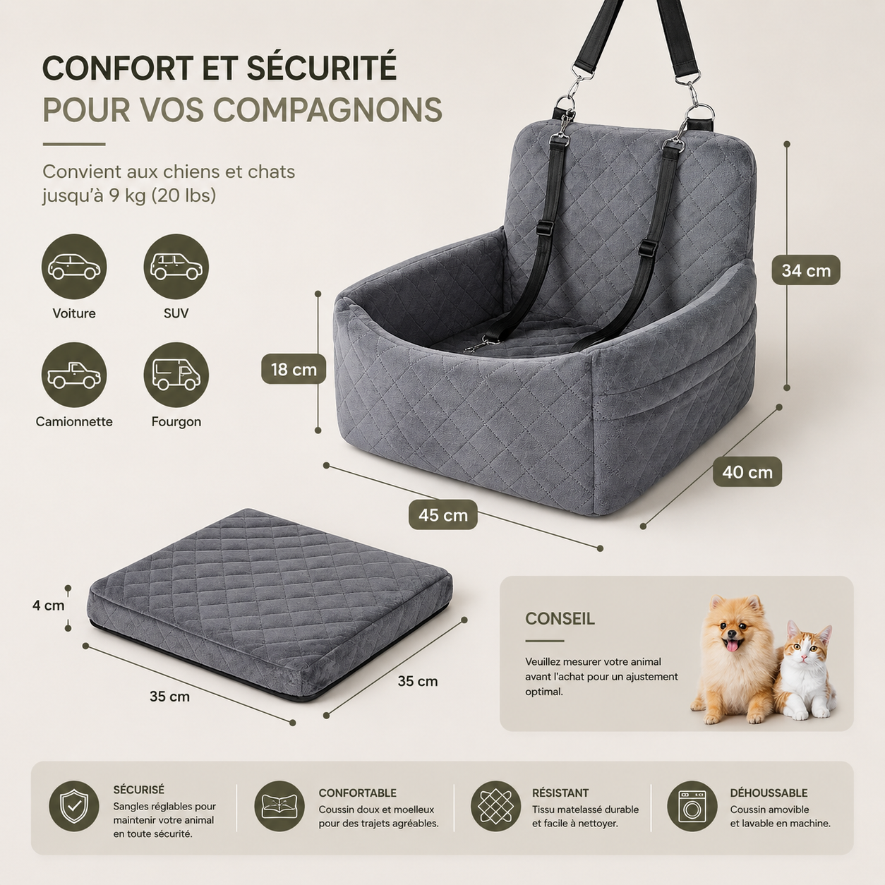 Siège Auto Cocoon pour Petit Chien