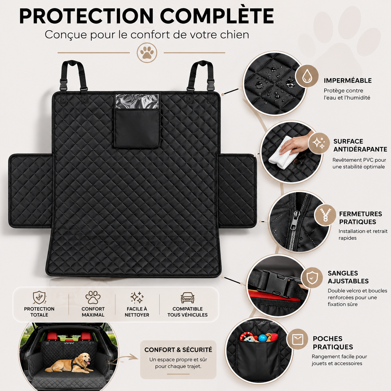 Protection de Coffre Matelassée pour Chien