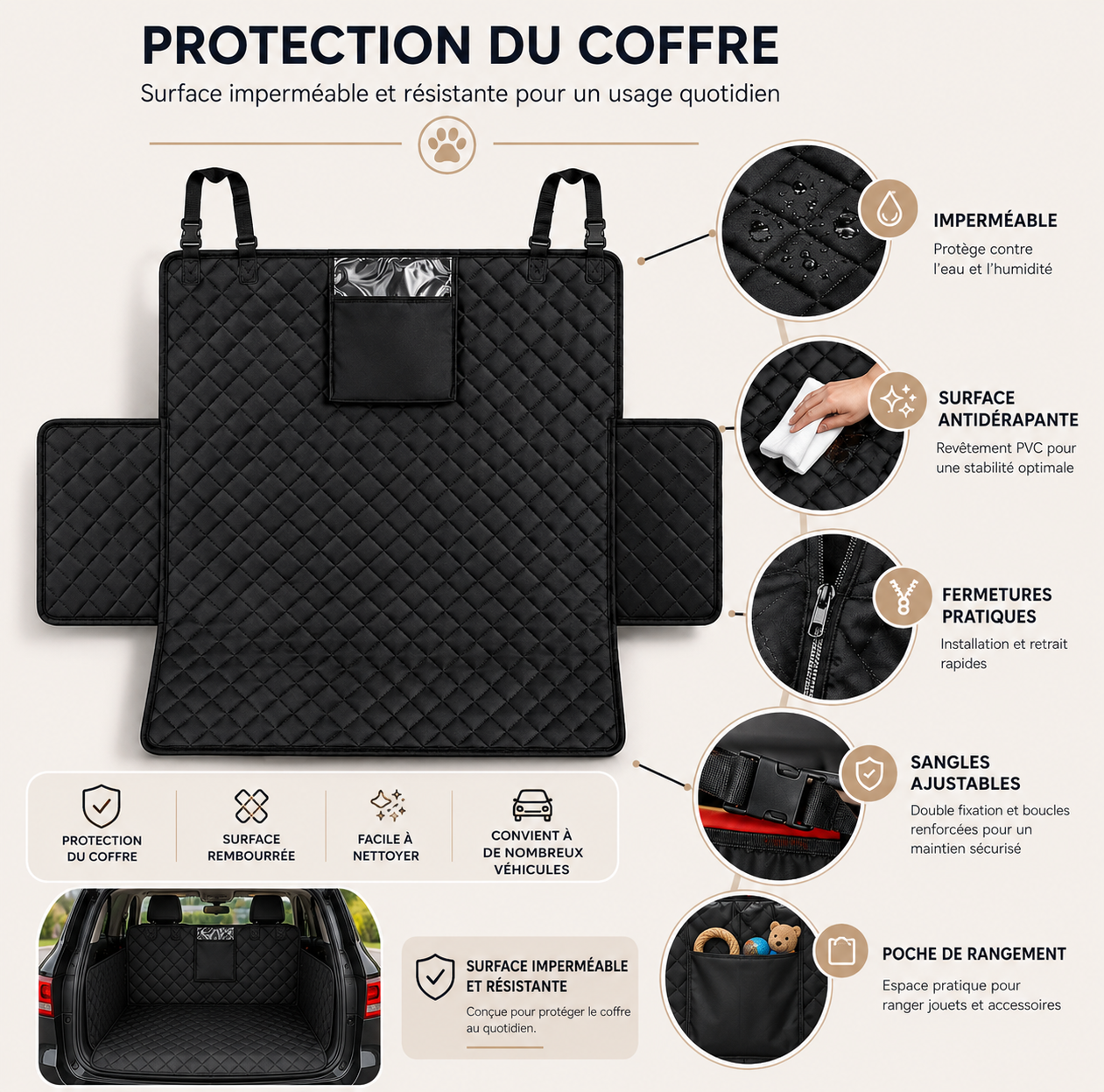 Protection de Coffre Matelassée pour Chien