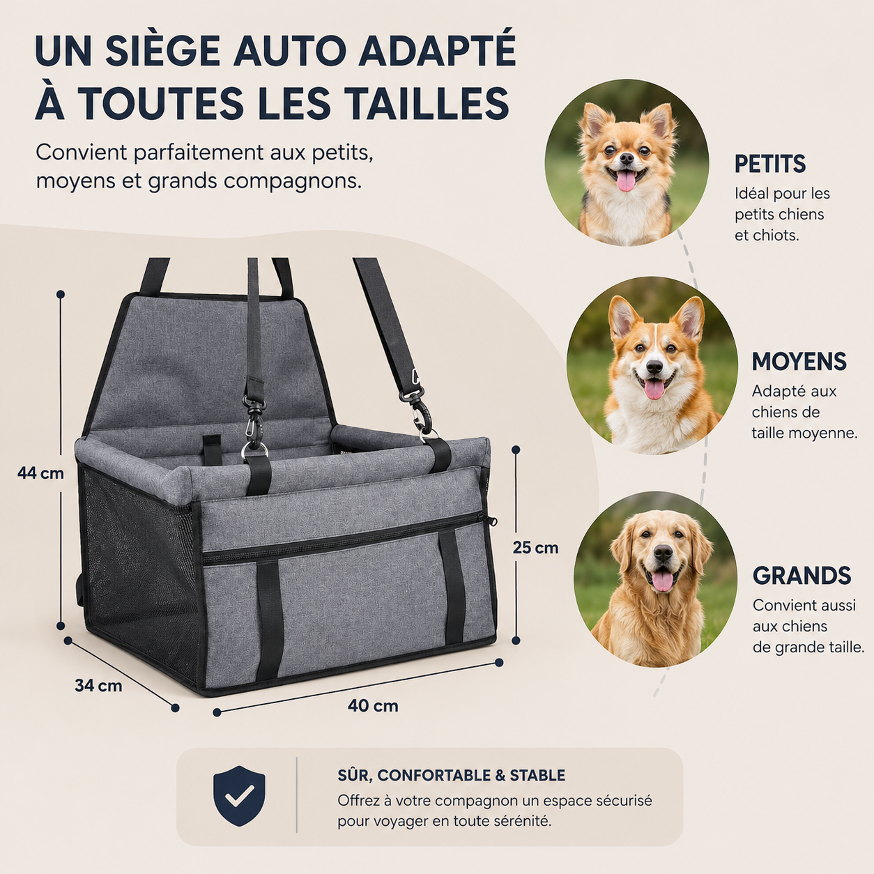 Siège Auto Pliable pour Petit Chien