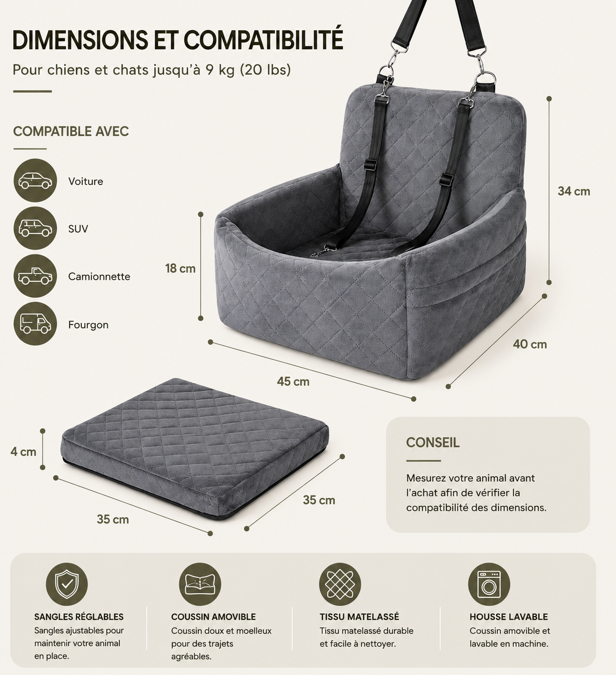 Siège Auto Cocoon pour Petit Chien