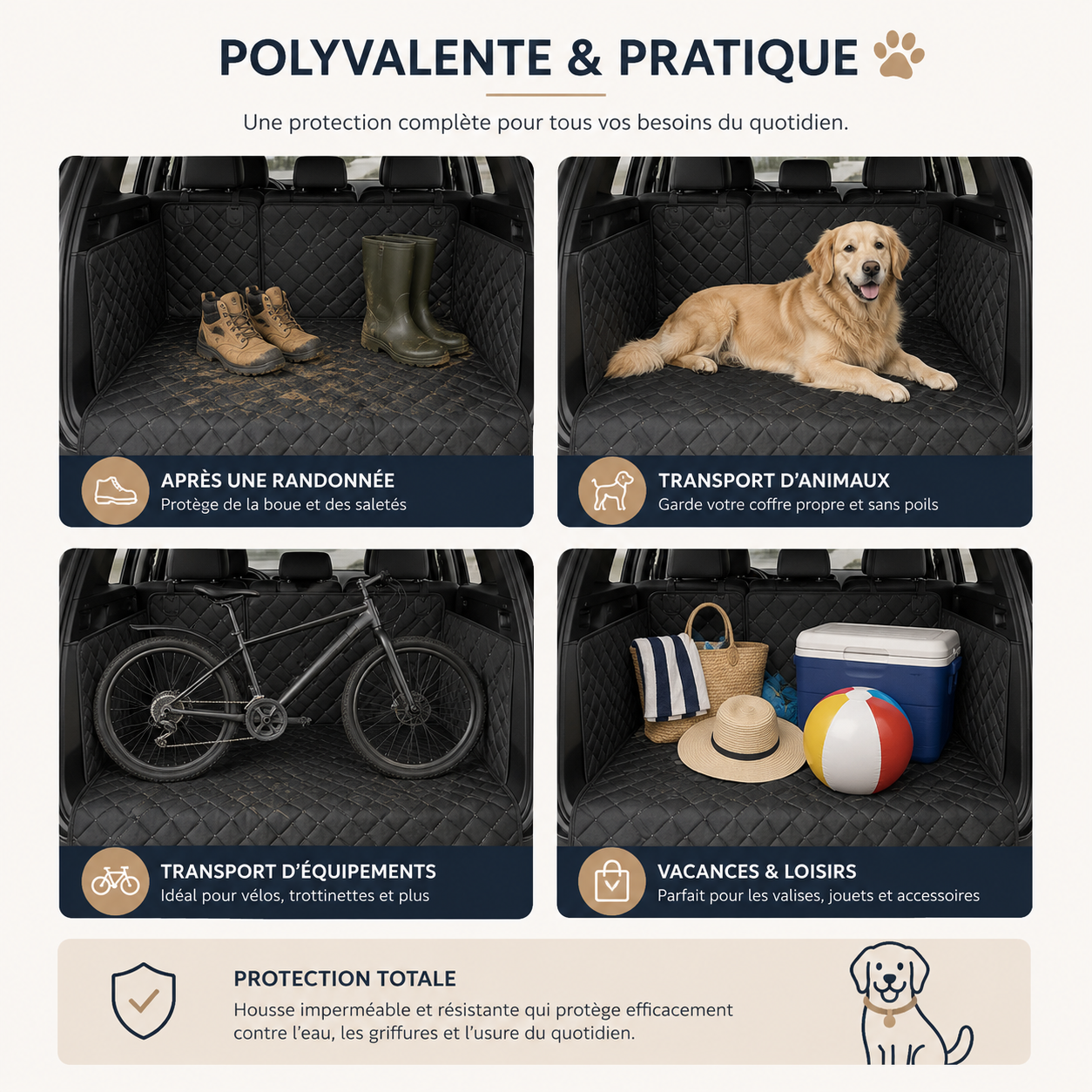 Protection de Coffre Matelassée pour Chien